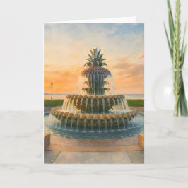 Cartes Pour Fêtes Annuelles Fontaine d'ananas de Charleston Coucher du soleil