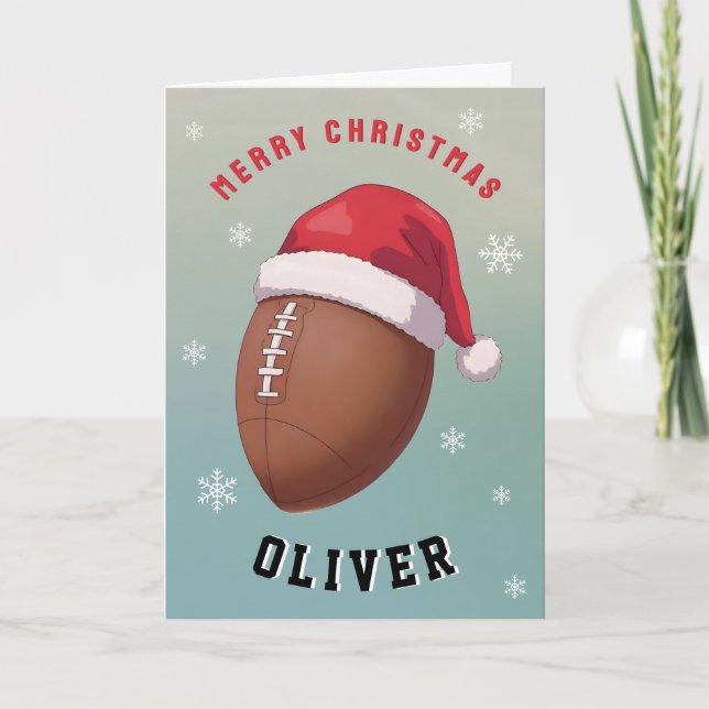 Cartes Pour Fêtes Annuelles Football Ball with Red Santa Hat Name Christmas (Devant)