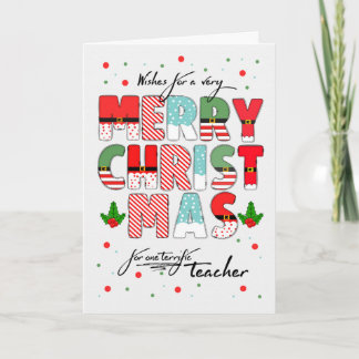 Cartes Pour Fêtes Annuelles for Teacher Merry Christmas Decorated Lettering