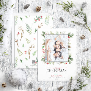 Cartes Pour Fêtes Annuelles Forest Berry Pinecone Joyeux Noël Photo