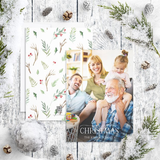 Cartes Pour Fêtes Annuelles Forest Berry Pinecone Joyeux Noël Photo (Créateur téléchargé)