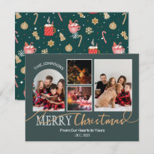 Forest Green Gold Script Christmas Modern Collage