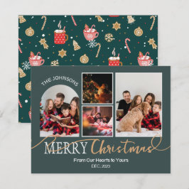 Cartes Pour Fêtes Annuelles Forest Green Gold Script Christmas Modern Collage