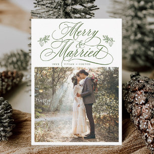 Cartes Pour Fêtes Annuelles Forest Green Merry & Marié Photo de Noël