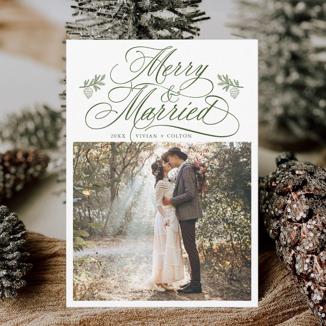 Cartes Pour Fêtes Annuelles Forest Green Merry & Marié Photo de Noël (Créateur téléchargé)
