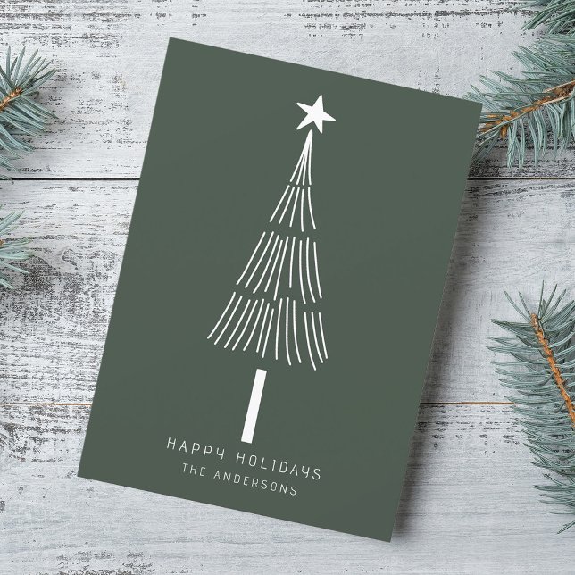 Cartes Pour Fêtes Annuelles Forest Green Simple Christmas Tree Photo Flat (Créateur téléchargé)