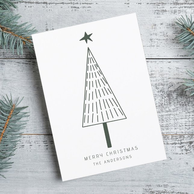 Cartes Pour Fêtes Annuelles Forest Green Simple Christmas Tree Photo Flat (Créateur téléchargé)
