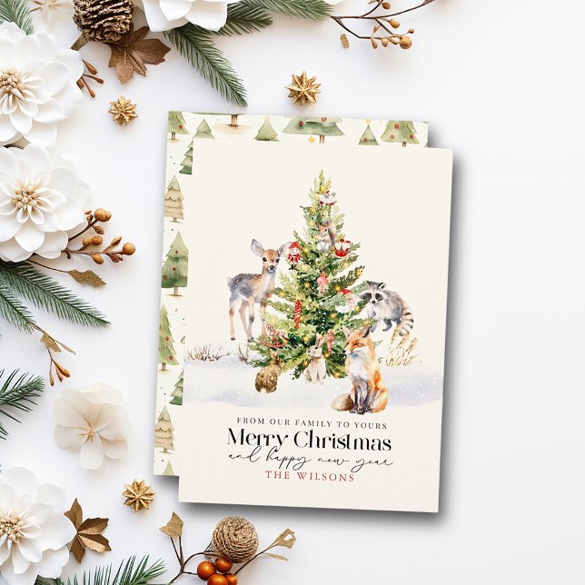 Cartes Pour Fêtes Annuelles Forêt boisée Animaux Arbre de Noël (Créateur téléchargé)