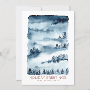Cartes Pour Fêtes Annuelles Forêt d'aquarelle Salutations de vacances