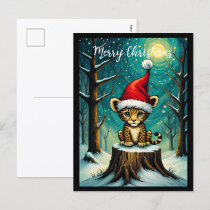 Cartes Pour Fêtes Annuelles Forêt de neige nuit mignonne bébé léopard