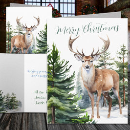 Cartes Pour Fêtes Annuelles Forêt de pins de rennes de bois d'hiver