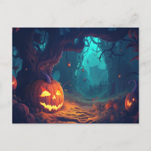 Cartes Pour Fêtes Annuelles Forêt déplaisante avec Jack O' Lanterns Halloween