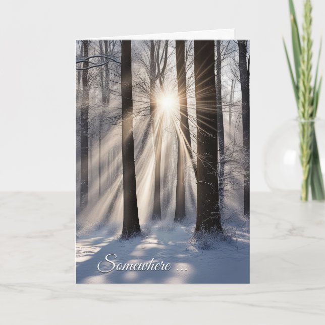 Cartes Pour Fêtes Annuelles Forêt D'Hiver Avec Poutres De Soleil (Devant)