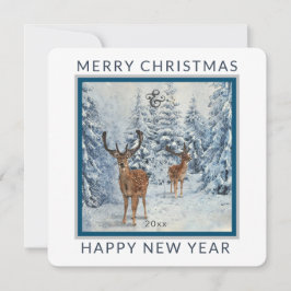 Cartes Pour Fêtes Annuelles Forêt d'hiver carré avec cerf | Noël