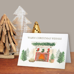 Cartes Pour Fêtes Annuelles Forêt d'hiver Cheminée de Noël confortable