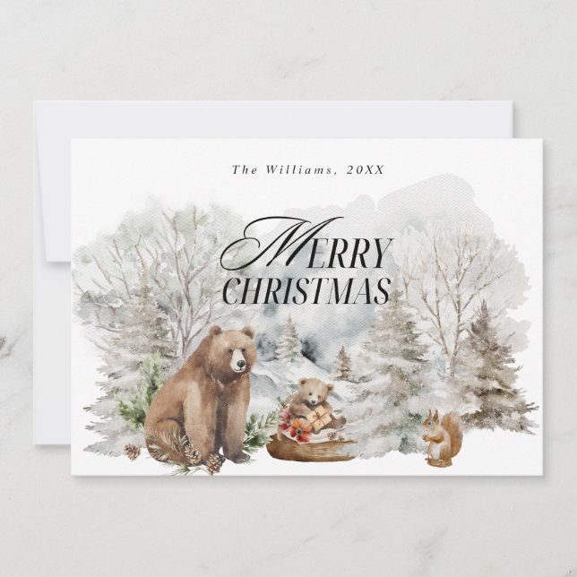 Cartes Pour Fêtes Annuelles Forêt d'hiver Elégante aquarelle Joyeux Noël (Devant)
