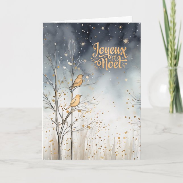 Cartes Pour Fêtes Annuelles Forêt d'hiver Français Wild Bird Navy (Devant)