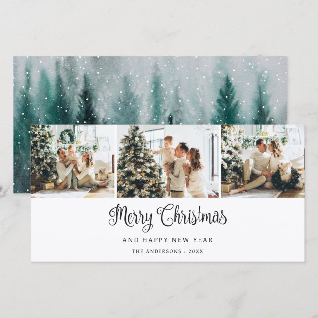 Cartes Pour Fêtes Annuelles Forêt d'hiver Snowry Joyeux Noël Photo (Devant / Derrière)