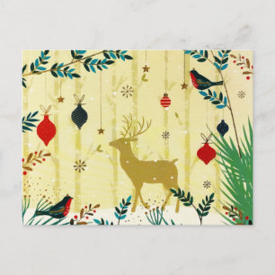 Cartes Pour Fêtes Annuelles Forêt dorée Reindeer d'hiver Oiseaux