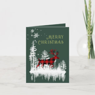 Cartes Pour Fêtes Annuelles Forêt enneigée Buffalo carreau Cerf Joyeux Noël