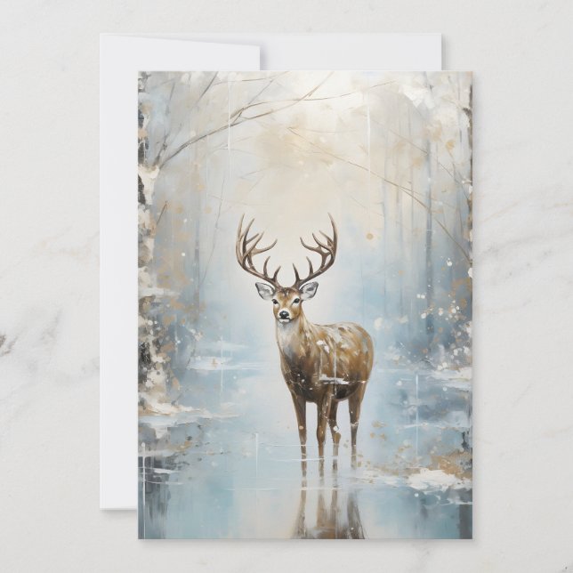 Cartes Pour Fêtes Annuelles Forêt givre Cerf (Devant)