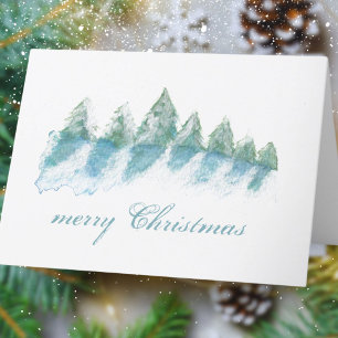 Cartes Pour Fêtes Annuelles Forêt hivernale avec Noël à l'aquarelle neigeuse