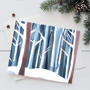 Cartes Pour Fêtes Annuelles Forêt hivernale neige Aquarelle simple moderne