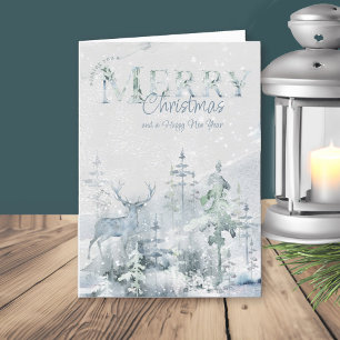 Cartes Pour Fêtes Annuelles Forêt hivernale neige avec stade Joyeux Noël