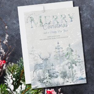 Cartes Pour Fêtes Annuelles Forêt hivernale neige et stade Joyeux Noël