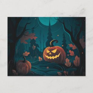 Cartes Pour Fêtes Annuelles Forêt inquiétante avec citrouilles d'Halloween