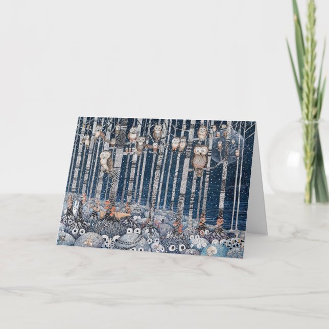 Cartes Pour Fêtes Annuelles Forêt Owl Fox (Devant)