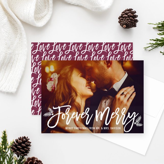 Cartes Pour Fêtes Annuelles Forever Joyeux Vin Rouge Mariage Photo (Créateur téléchargé)