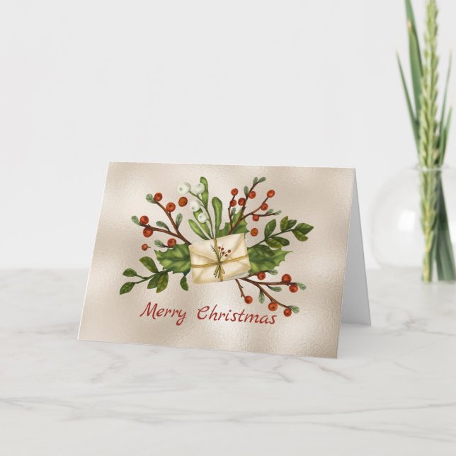 Cartes Pour Fêtes Annuelles Forfait Noël Berries rouges Verdure Aquarelle (Devant)