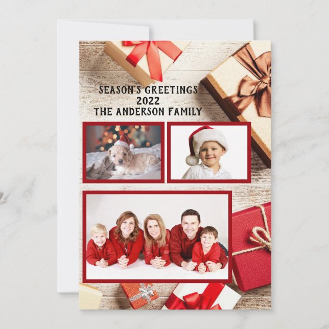 Cartes Pour Fêtes Annuelles Forfaits cadeaux Red Rustic Joyeuses Fêtes (Devant)
