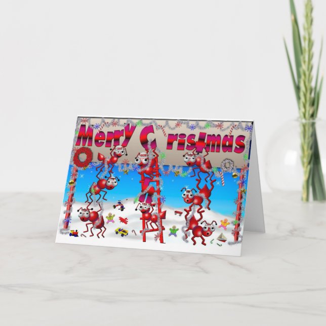 Cartes Pour Fêtes Annuelles Fourmis de Noël (Devant)