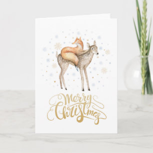Cartes Pour Fêtes Annuelles Fox Deer hiver neige Joyeux Noël