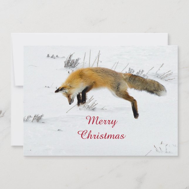 Cartes Pour Fêtes Annuelles Fox Jumping Neige Photo Appartement de Noël (Devant)