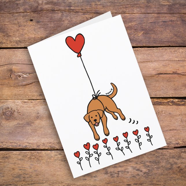 Cartes Pour Fêtes Annuelles Fox Red Labrador Heart Balloon Merci (Cute Fox Red Labrador Heart Balloon Design Thank You Cards for Fox Red Labrador Owners.  Cartoon art)