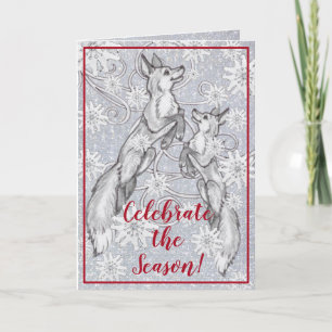 Cartes Pour Fêtes Annuelles Fox Snowflake Parties scintillant argent élégant a