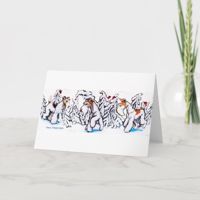 Cartes Pour Fêtes Annuelles Fox Terrier de fil d'hiver (Devant)