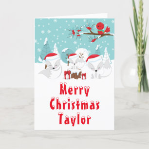 Cartes Pour Fêtes Annuelles Foxes de l'Arctique Noël Bois Joyeux Noël