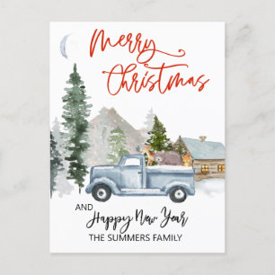 Cartes Pour Fêtes Annuelles Foyer de Noël Camion Vintage d'hiver Woodland