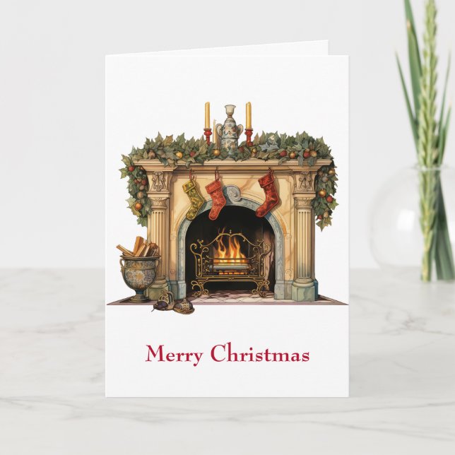 Cartes Pour Fêtes Annuelles Foyer victorien cosy Noël (Devant)