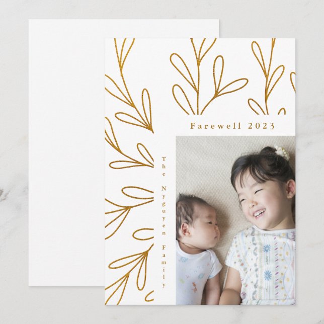 Cartes Pour Fêtes Annuelles Frame feuilleté Faux Gold Photo Adieu 2023 (Devant / Derrière)