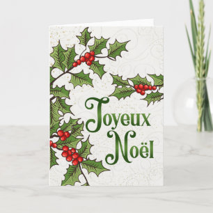 Cartes Pour Fêtes Annuelles Français Joyeux Noel Baies rouges et vertes Holly