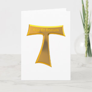 Cartes Pour Fêtes Annuelles Franciscain Tau Cross Pax Et Bonum Or Metallic