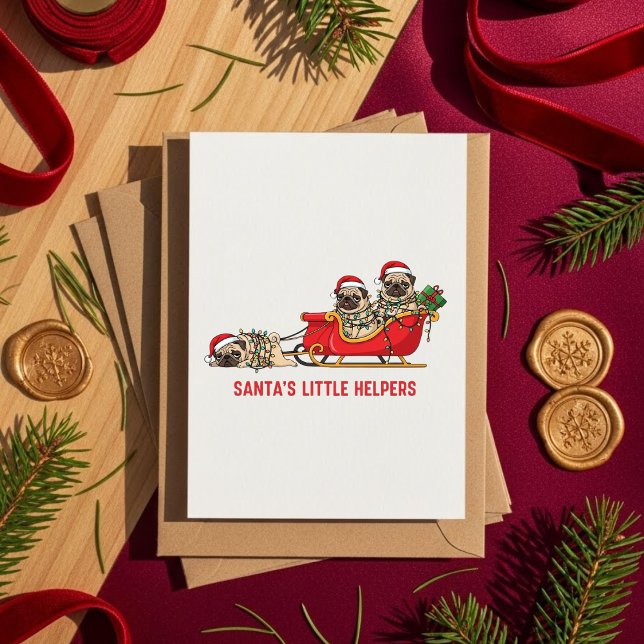 Cartes Pour Fêtes Annuelles French Bulldog Santa Sleigh – Cute Christmas Card (Créateur téléchargé)