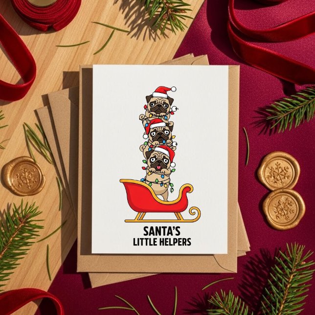Cartes Pour Fêtes Annuelles French Bulldog Santa Sleigh Cute Dog  (Créateur téléchargé)