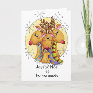 Cartes Pour Fêtes Annuelles French Christmas Card - Reindeer - Joyeux Noël