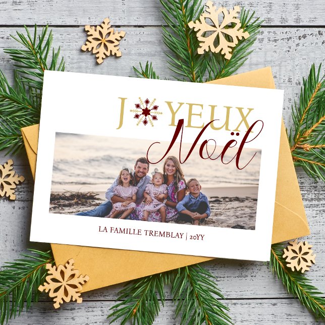 Cartes Pour Fêtes Annuelles French Exquisite Snowflake Joyeux Noël Quote Photo (French Exquisite Snowflake Joyeux Noël Quote Photo Holiday Card with Envelope. )